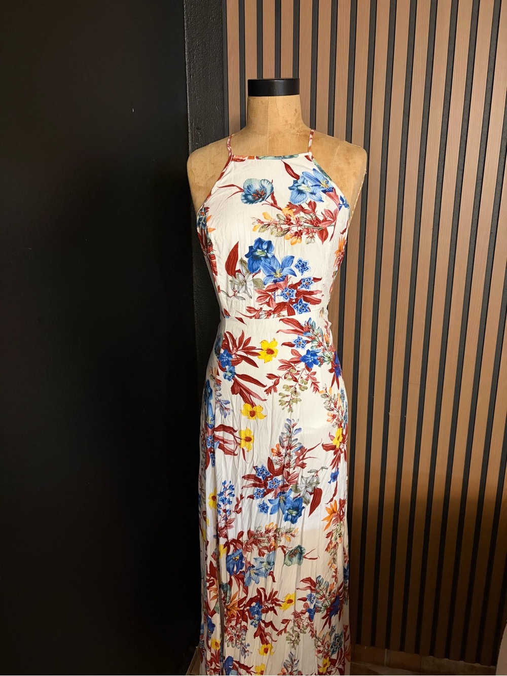 entro White Maxi Dress with Blue, Red & Yellow Floral Print
